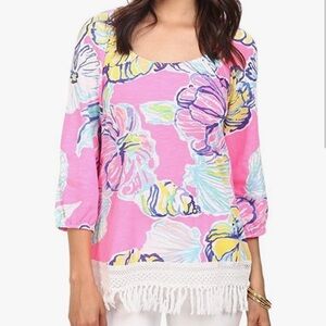 Lilly Pulitzer Alia Fringe Peasant Top | Size Small